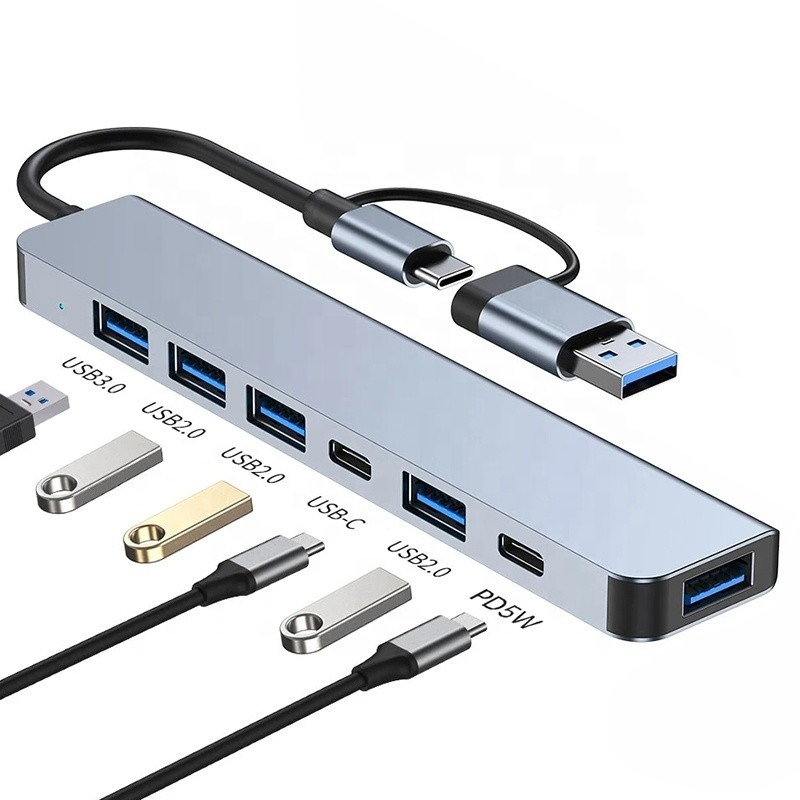 Alüminyum Alaşım 7 In 1 USB Splitter Laptop Desktop PC için Kabul edilebilir OEM/ODM