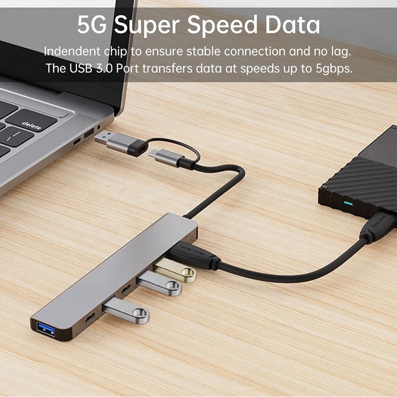 Alüminyum Alaşım 7 In 1 USB Splitter Laptop Desktop PC için Kabul edilebilir OEM/ODM