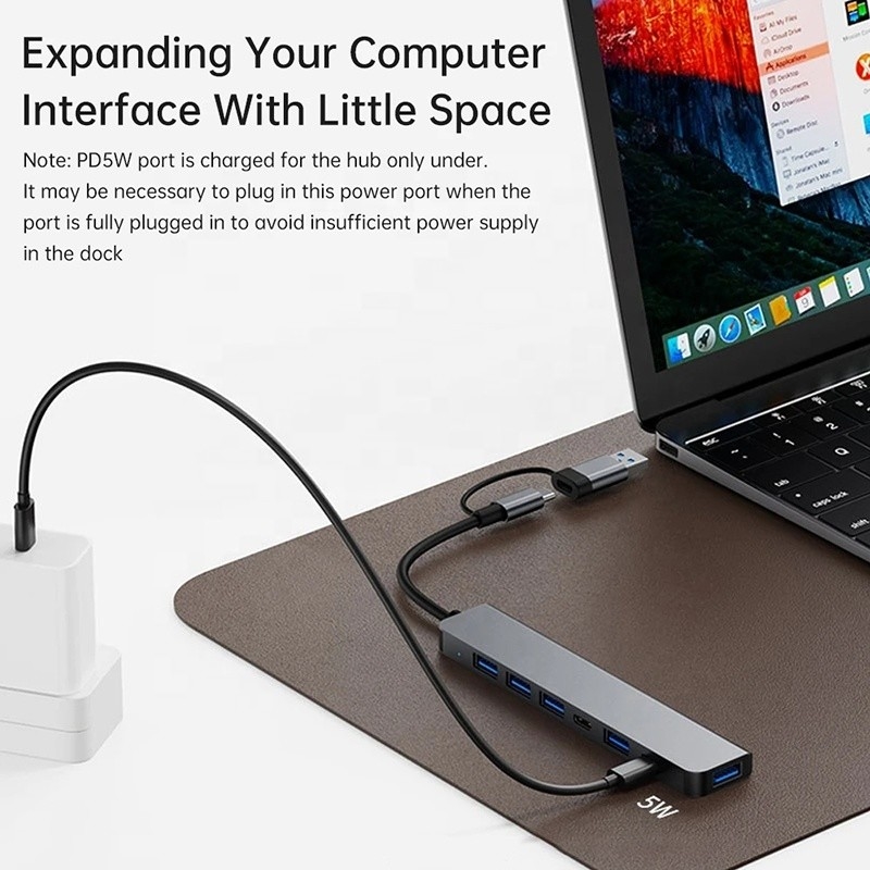 Alüminyum Alaşım 7 In 1 USB Splitter Laptop Desktop PC için Kabul edilebilir OEM/ODM