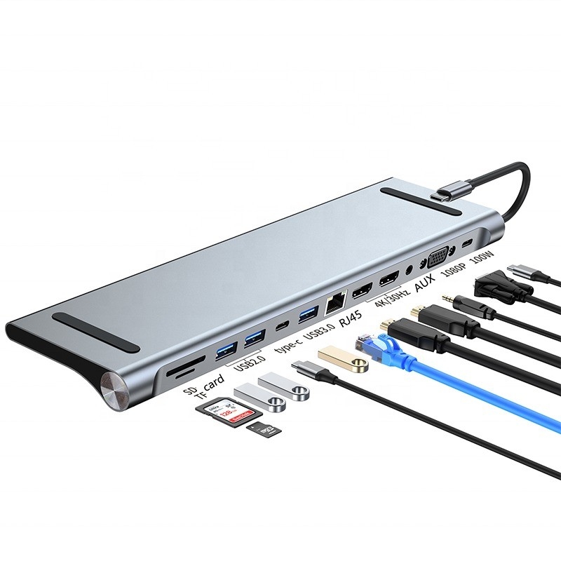 Şarj veri aktarımı ve hoparlör fonksiyonu için 12'de 1 USB-C Tip-C Doklama İstasyonu