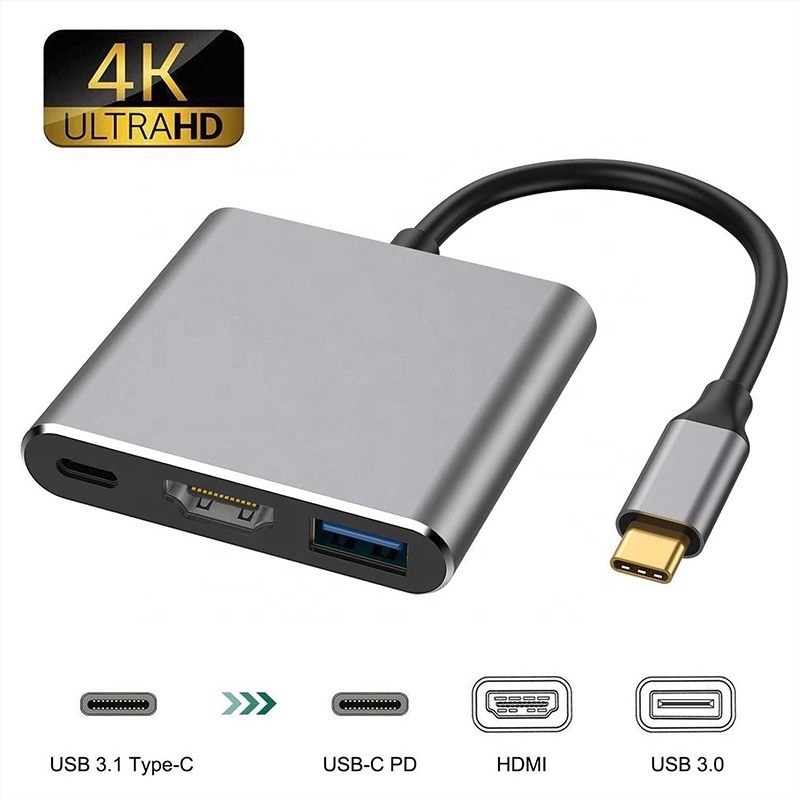 3-in-1 USB C Tipi C Çok fonksiyonel Hub USB-C PD HDMI USB 3.0 Adaptör Değiştiricisi Kablosu