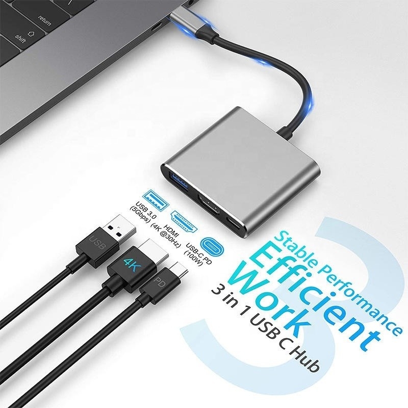 3-in-1 USB C Tipi C Çok fonksiyonel Hub USB-C PD HDMI USB 3.0 Adaptör Değiştiricisi Kablosu