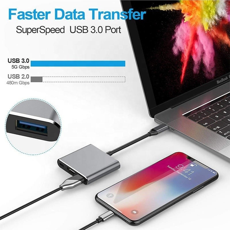 3-in-1 USB C Tipi C Çok fonksiyonel Hub USB-C PD HDMI USB 3.0 Adaptör Değiştiricisi Kablosu