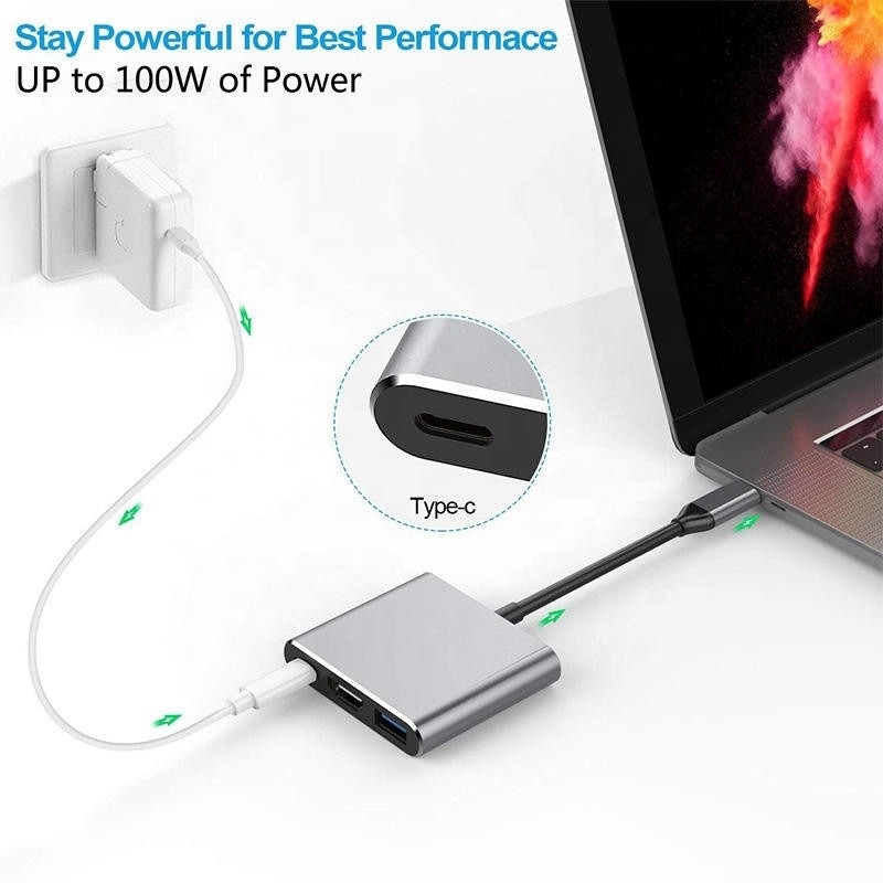 3-in-1 USB C Tipi C Çok fonksiyonel Hub USB-C PD HDMI USB 3.0 Adaptör Değiştiricisi Kablosu