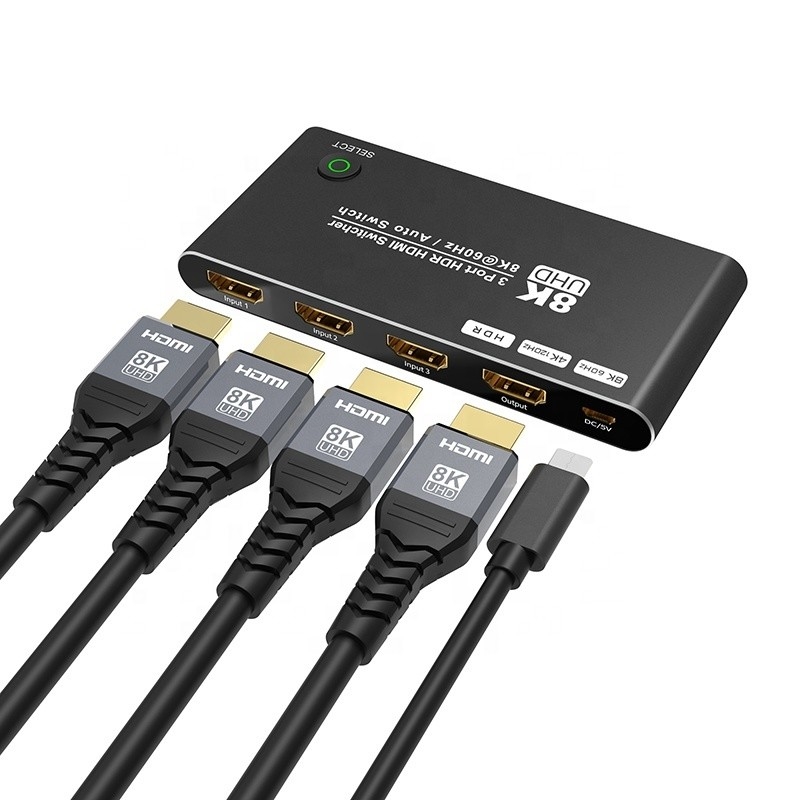 8K HDMI Switch 3 In 1 Out Destek 3 HDMI Giriş 8K 60Hz 4K 120Hz Gelişmiş Teknoloji