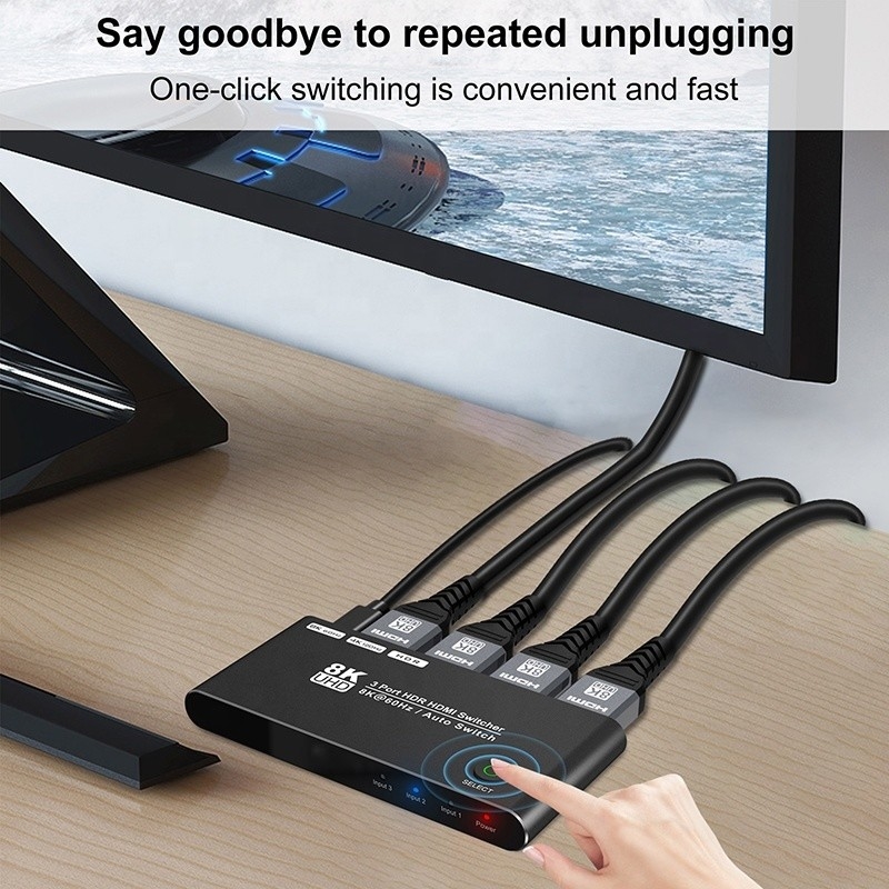8K HDMI Switch 3 In 1 Out Destek 3 HDMI Giriş 8K 60Hz 4K 120Hz Gelişmiş Teknoloji