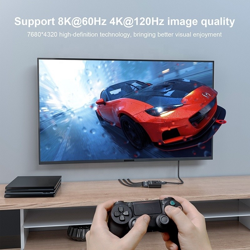 8K 120Hz HDR 3 Port HDMI Değiştiricisi 3 In 1 Out Plug Remote Converter