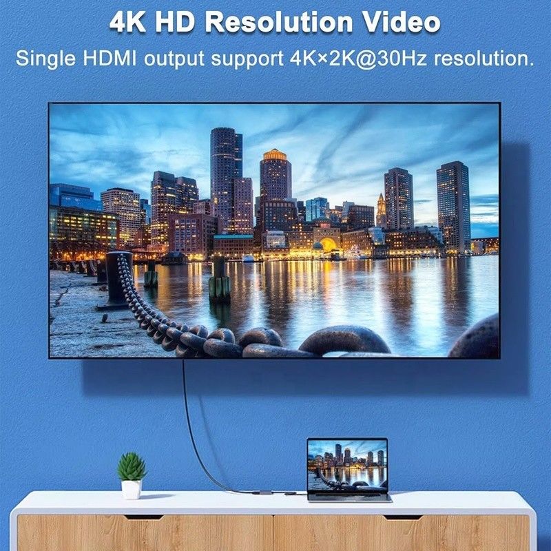 C Tipi Erkekten Çift HDMI Kadın Thunderbolt 3 USB-C Multi-Monitor Adaptör Kablosu 4K 30Hz