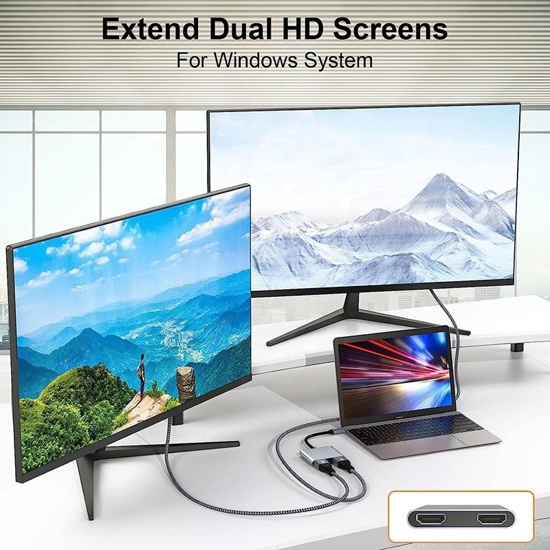 C Tipi Erkekten Çift HDMI Kadın Thunderbolt 3 USB-C Multi-Monitor Adaptör Kablosu 4K 30Hz