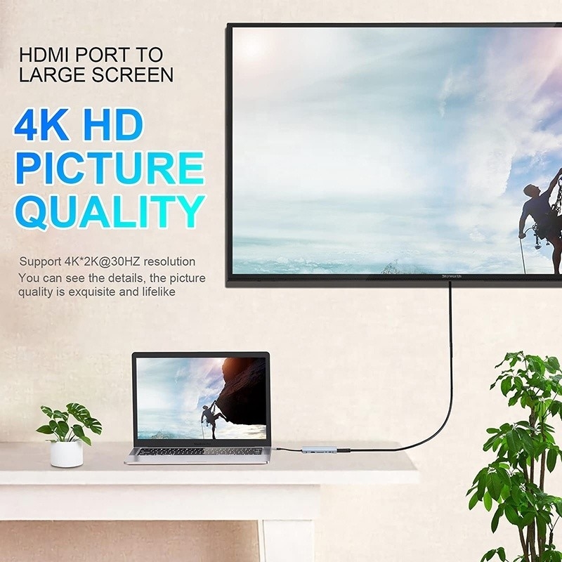 Gigabit RJ45 Ethernet TF SD Kart Okuyucu ile çok fonksiyonel USB C Hub Dock HDMI VGA USB 3.0