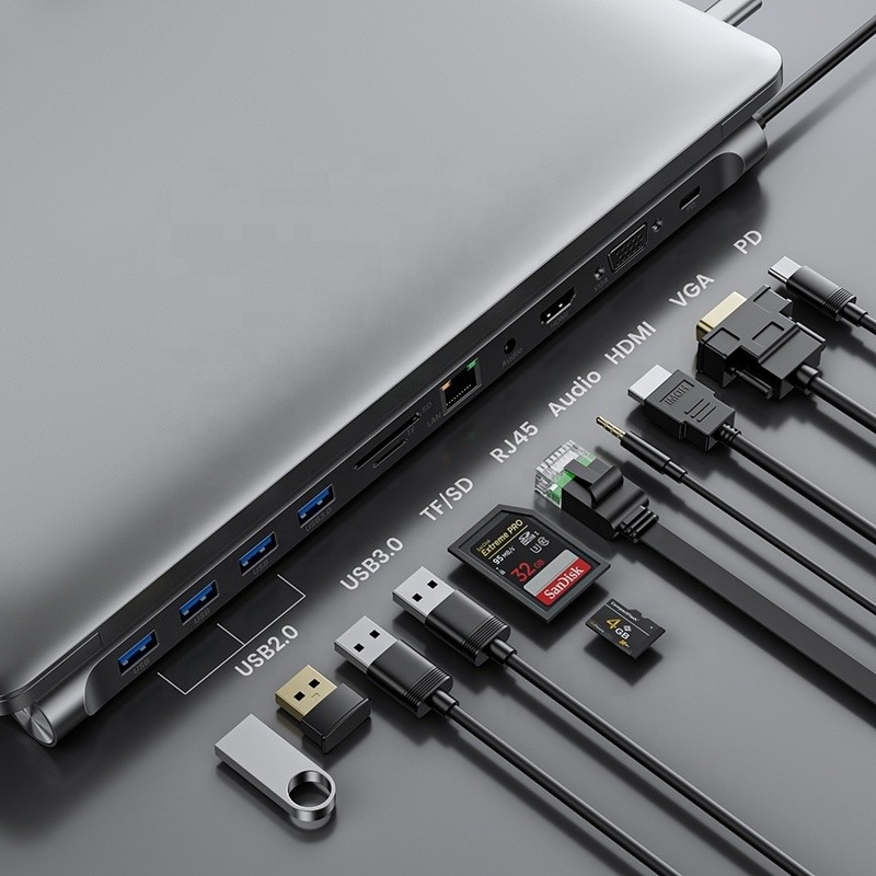 Dizüstü bilgisayar ve cep telefonu için 11'te 1 USB Tip C Çok fonksiyonel Hub Adaptörü