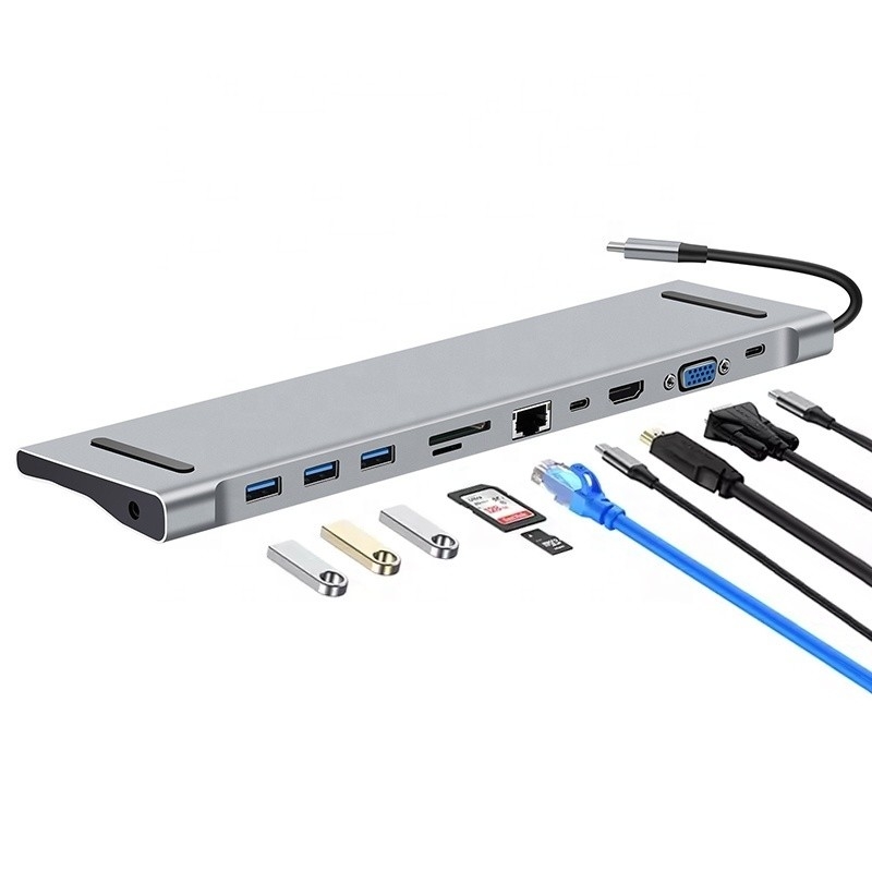 11 In 1 USB C Tipi C Doklama İstasyonu VGA Ethernet 3.5MM Audio TF/SD Kart Okuyucu ile