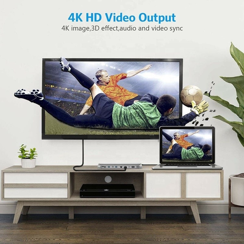 11 In 1 Multiport USB C USB-C Type-C PD 4K HDTV Hub Adaptörü RJ45 ile Dökleme İstasyonu