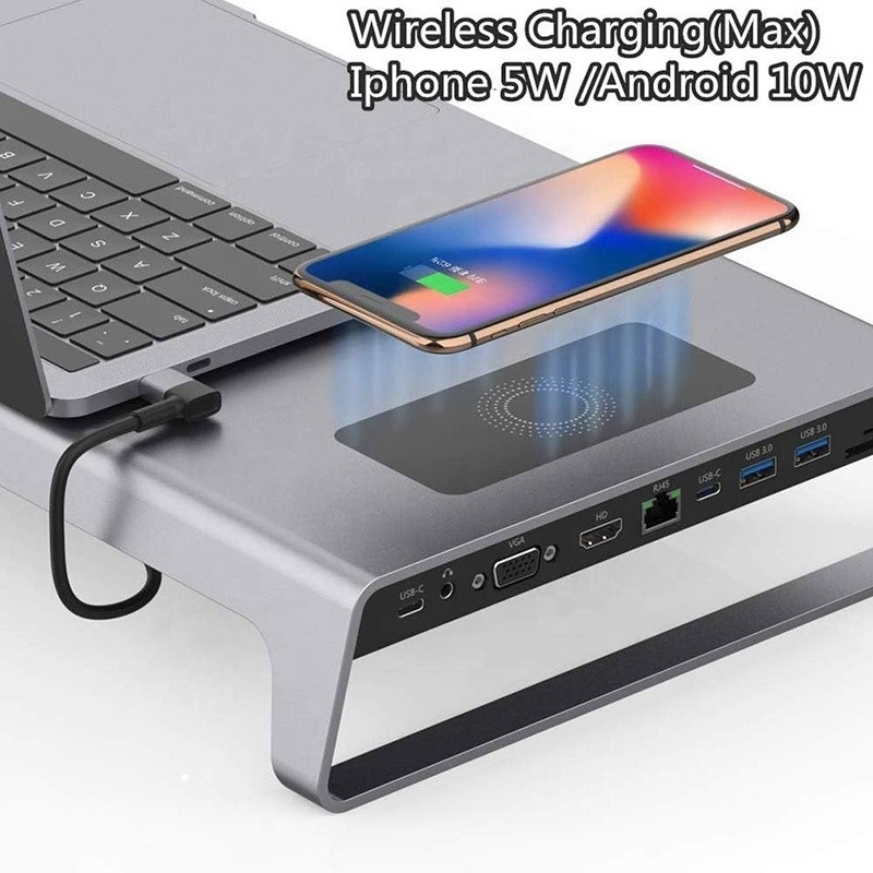TYPE-C Erkek 11 In 1 Hub Bilgisayar dizüstü bilgisayar doklama istasyonu 1000Mbps RJ45 ve USB-C PD ile adaptör