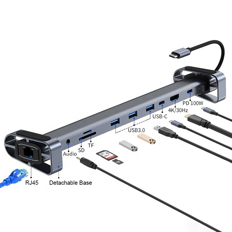 Yüksek Hızlı Veri Aktarımı ve Şarjı için USB 3.1 Arayüz Tipi 10 In 1 Tip C Hub
