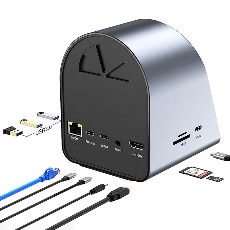 Gigabit Ethernet ve 4K HD HDMI ile USB 3.1 10 In 1 Type-C Multiport Docking Station Hub
