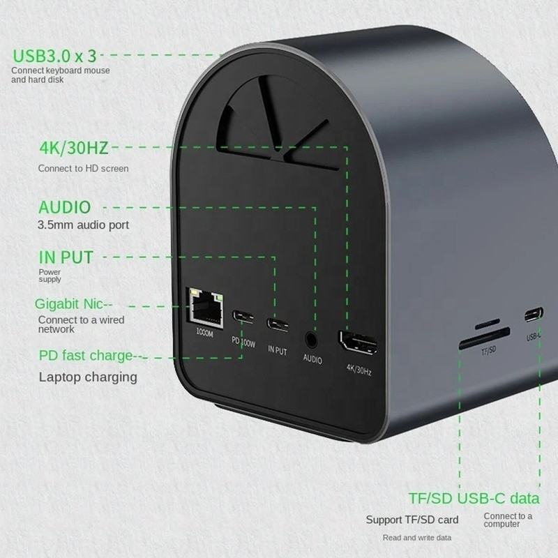 Gigabit Ethernet ve 4K HD HDMI ile USB 3.1 10 In 1 Type-C Multiport Docking Station Hub