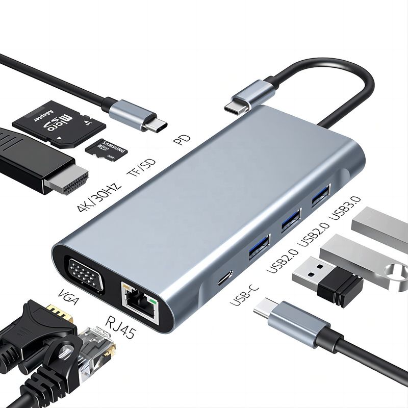 USB C Tipi C 10 In 1 4K HDTV VGA Lan RJ45 USB3.0 Kart Okuyucu PD ile Doklama İstasyonu