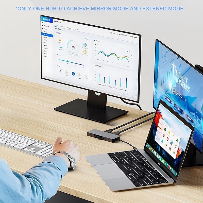 10 In 1 USB C Hub To Dual HDMI 4K 60Hz Adaptör Dock ile USB 3.0 Ethernet RJ45 1000Mbps