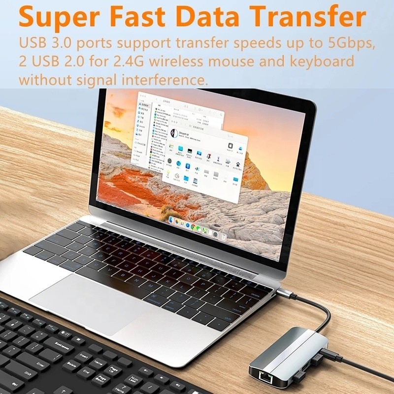 Mac Notebook 9 In 1 Type-C USB-C Hub ile HDTV Multi Port Docking Station Adaptörü