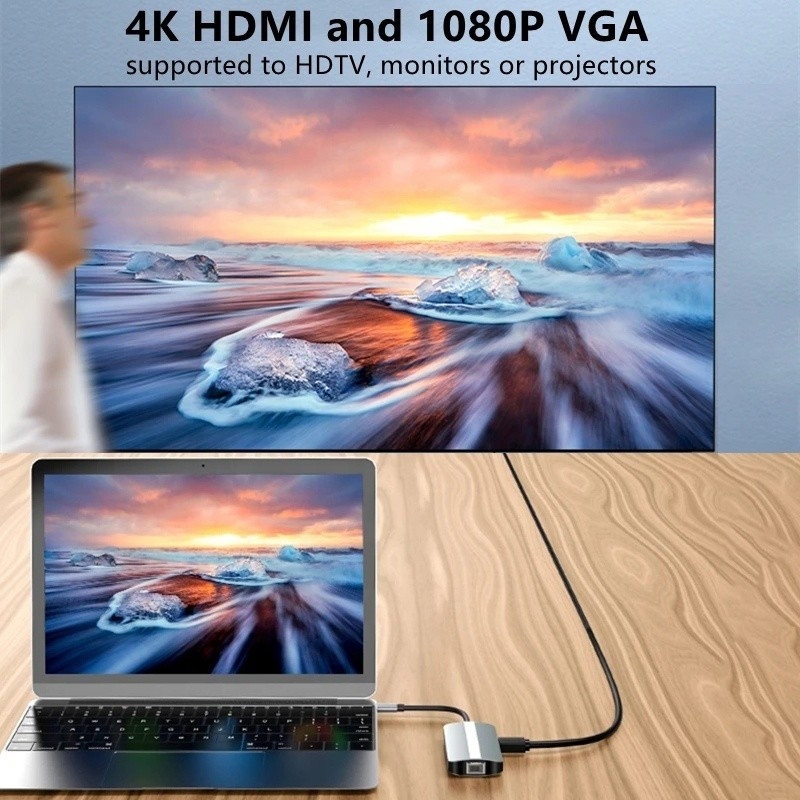 Mac Notebook 9 In 1 Type-C USB-C Hub ile HDTV Multi Port Docking Station Adaptörü