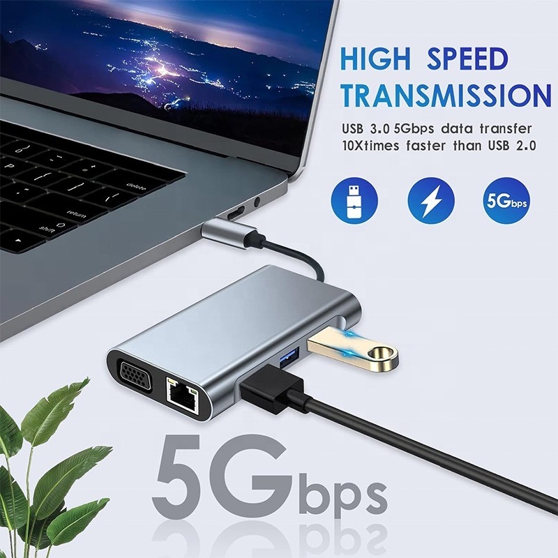 Çok fonksiyonel 8-In-1 USB-C USB C Doklama İstasyonu Çift 4K HDMI ve 2 HDMI Portları ile Gri