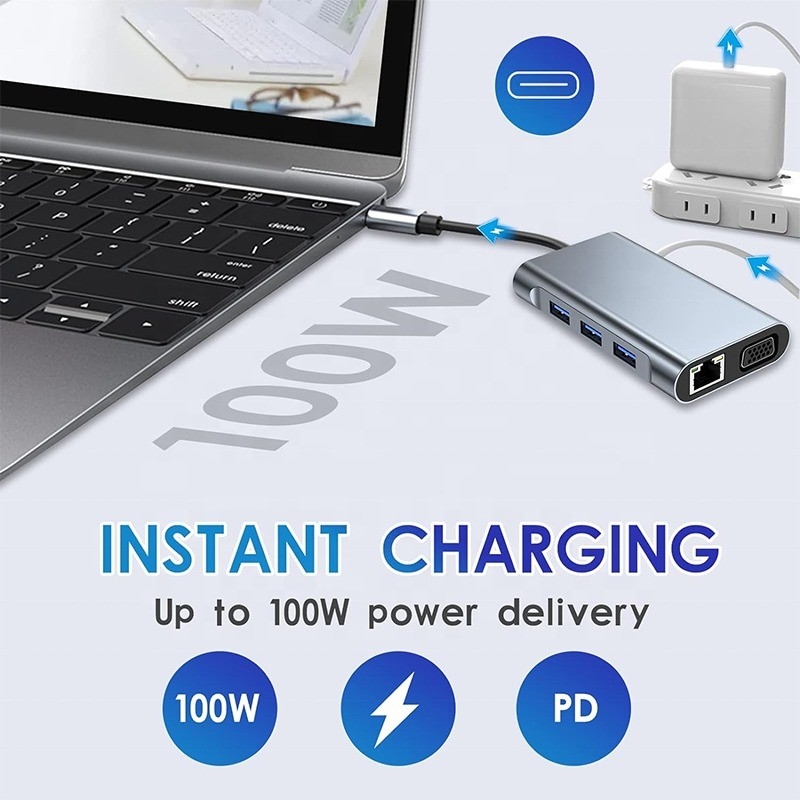 Çok fonksiyonel 8-In-1 USB-C USB C Doklama İstasyonu Çift 4K HDMI ve 2 HDMI Portları ile Gri