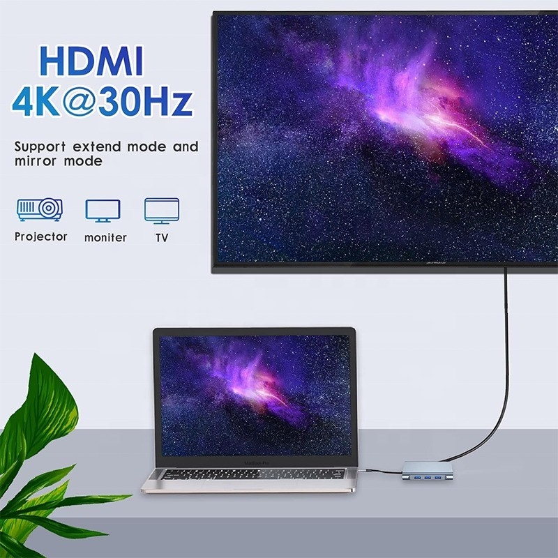 Çok fonksiyonel 8-In-1 USB-C USB C Doklama İstasyonu Çift 4K HDMI ve 2 HDMI Portları ile Gri