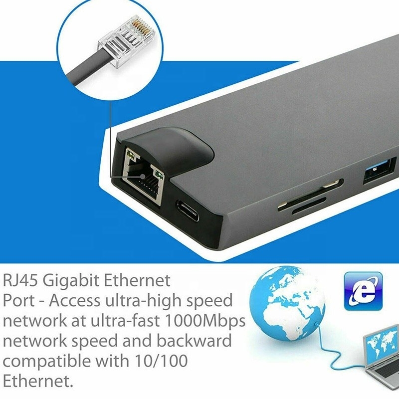 8-In-1 USB C Hub Tip-C Tip C 3.1 4K HDMI HDTV RJ45 Lan Ethernet PD USB3.0 Adaptör Hub