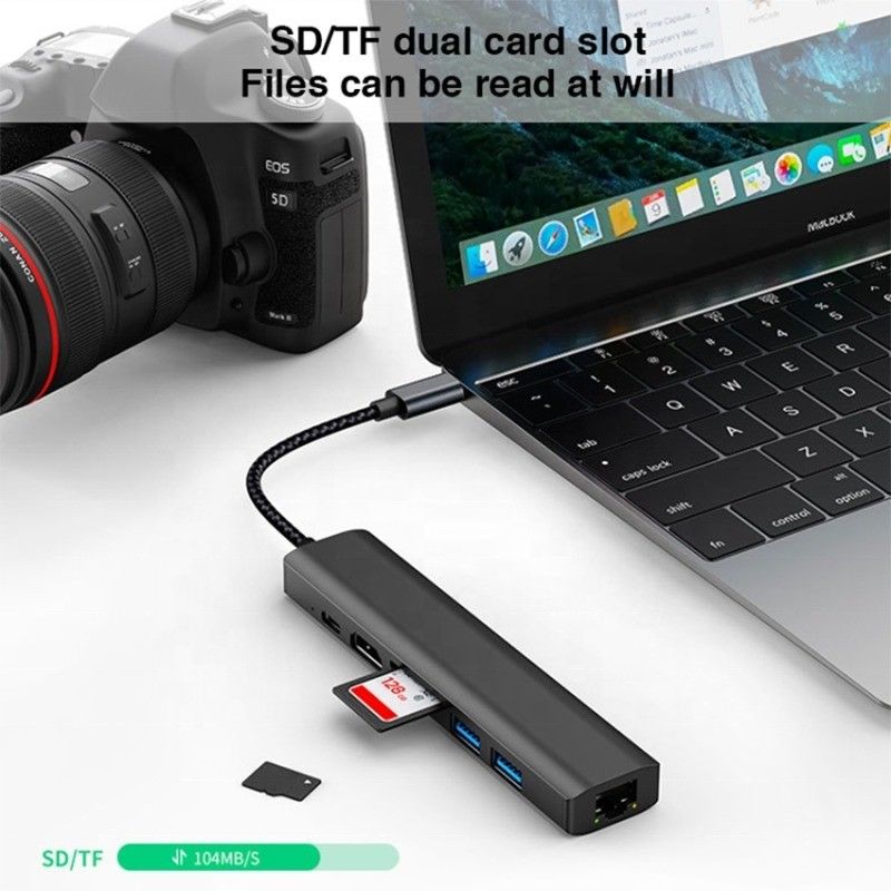 1000M RJ45 Gigabit Ethernet 4K HDMI PD 100W adaptörü ile gri 7 In 1 USB C Tipi C Hub