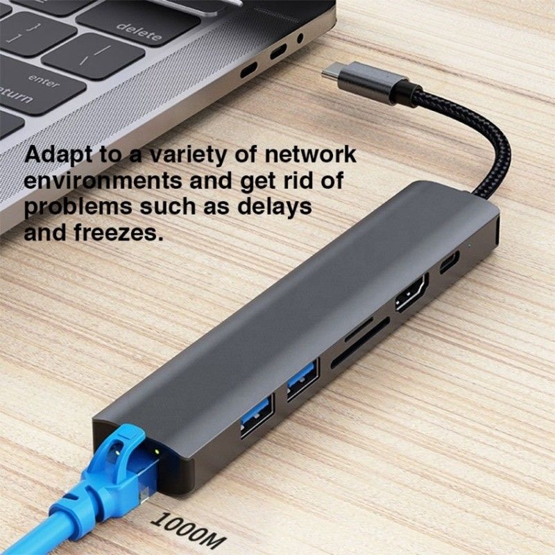 1000M RJ45 Gigabit Ethernet 4K HDMI PD 100W adaptörü ile gri 7 In 1 USB C Tipi C Hub