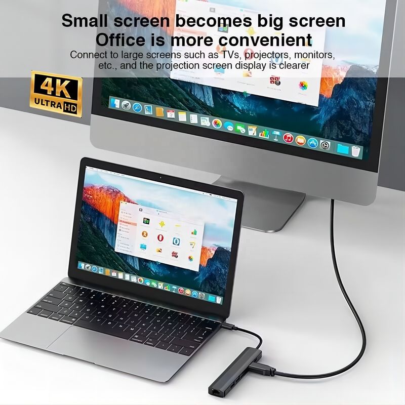 1000M RJ45 Gigabit Ethernet 4K HDMI PD 100W adaptörü ile gri 7 In 1 USB C Tipi C Hub