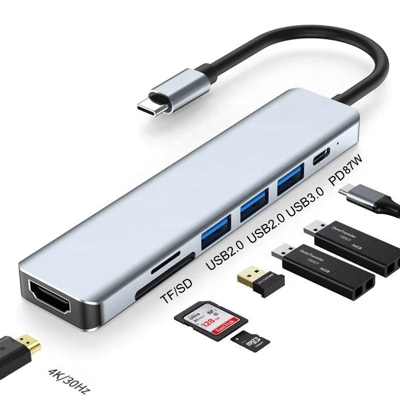 Şarj veri aktarımı ve video çıkışı için Tip C Tip-C Hub Çok fonksiyonel adaptör