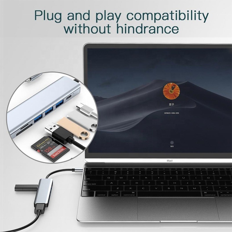 Şarj veri aktarımı ve video çıkışı için Tip C Tip-C Hub Çok fonksiyonel adaptör