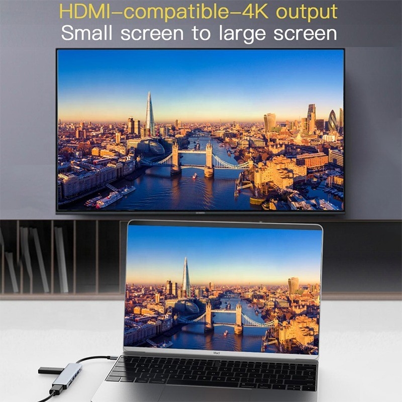 Şarj veri aktarımı ve video çıkışı için Tip C Tip-C Hub Çok fonksiyonel adaptör