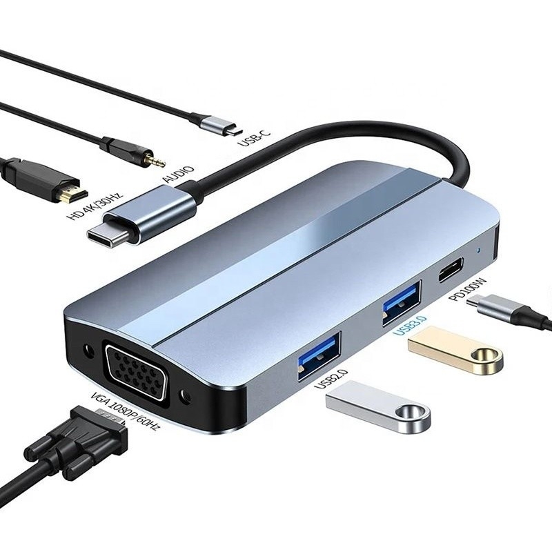 11 In 1 USB-C Hub Type-C To HDMI USB3.0 USB2.0 SD TF Adaptör Hub ile Kart Okuyucu