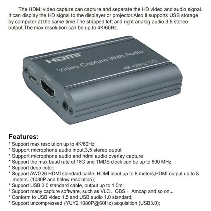 Profesyonel 4K 60Hz HDMI USB3.0 Video Yakalama Kartı Ses Çıktısı ve USB 3.0