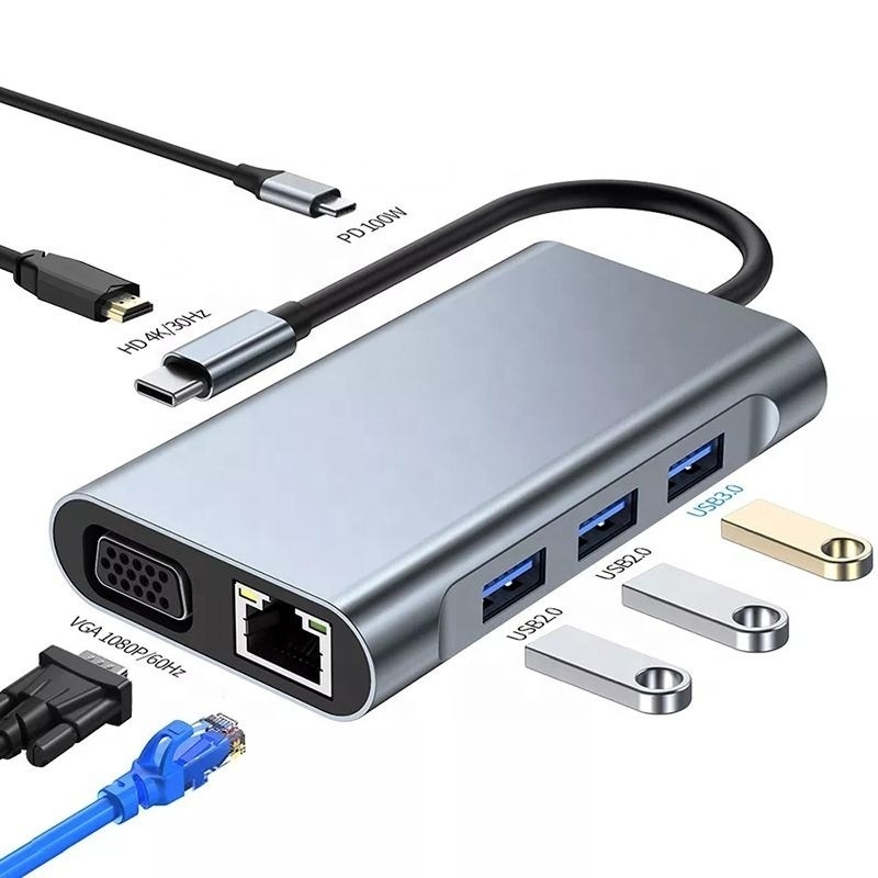 HDTV HDMI VGA USB RJ45 ve Hızlı Veri Aktarımı ile 7'de 1 USB C Tipi C Doklama İstasyonu