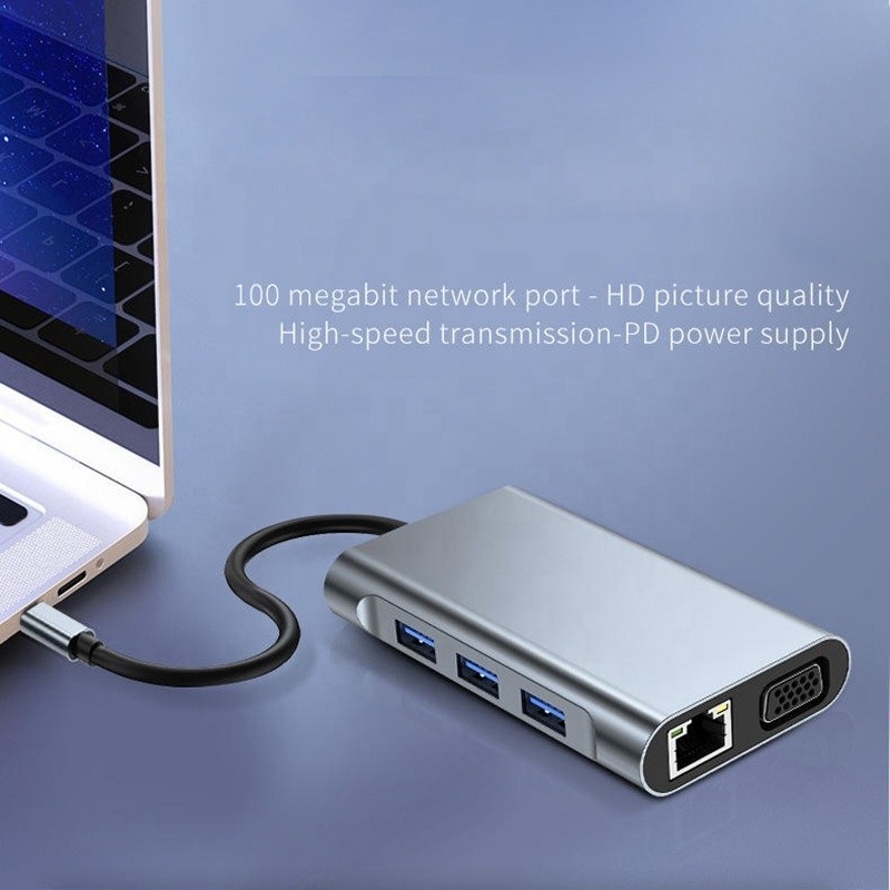 HDTV HDMI VGA USB RJ45 ve Hızlı Veri Aktarımı ile 7'de 1 USB C Tipi C Doklama İstasyonu
