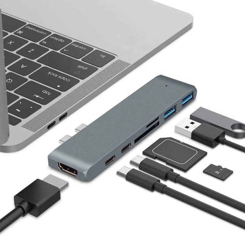 Çift C Tipi Erkek Girdi ve USB 3.1 Arayüz Tipi ile 7-In-2 Hub Doklama İstasyonu