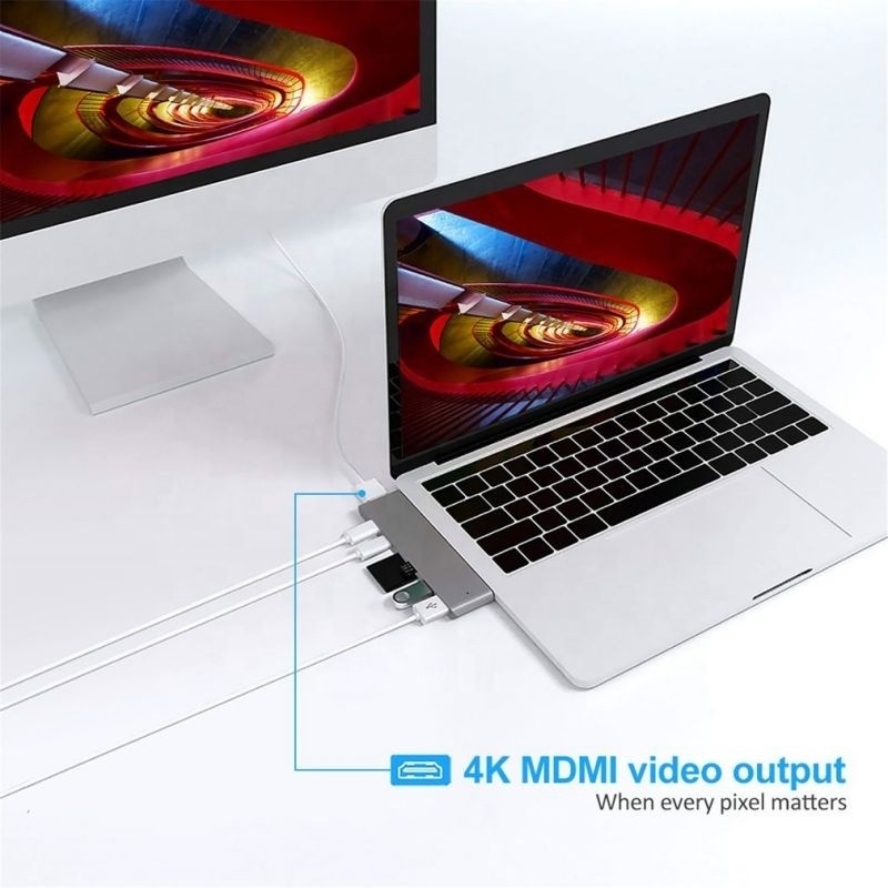 Çift C Tipi Erkek Girdi ve USB 3.1 Arayüz Tipi ile 7-In-2 Hub Doklama İstasyonu