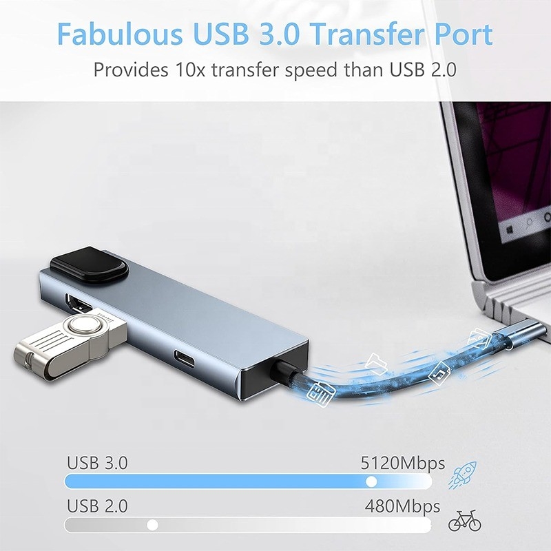 Laptop fonksiyonu şarj veri aktarımı video çıkışı için gri USB C PD doklama istasyonu