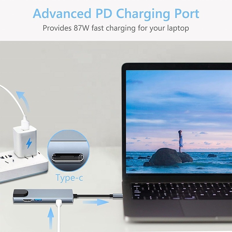 Laptop fonksiyonu şarj veri aktarımı video çıkışı için gri USB C PD doklama istasyonu