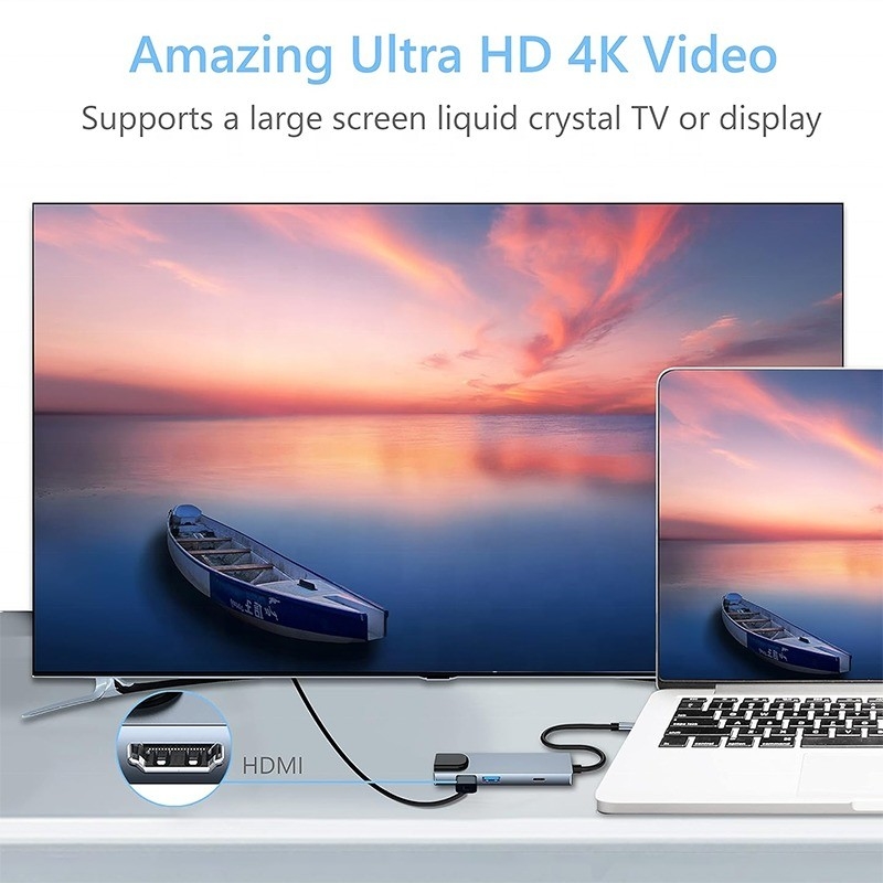 Laptop fonksiyonu şarj veri aktarımı video çıkışı için gri USB C PD doklama istasyonu