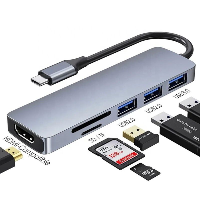 4K HD HDMI HDTV USB 3.0 SD TF Kart Okuyucu ile 6'da 1 çok portlu dizüstü bilgisayar doklama istasyonu