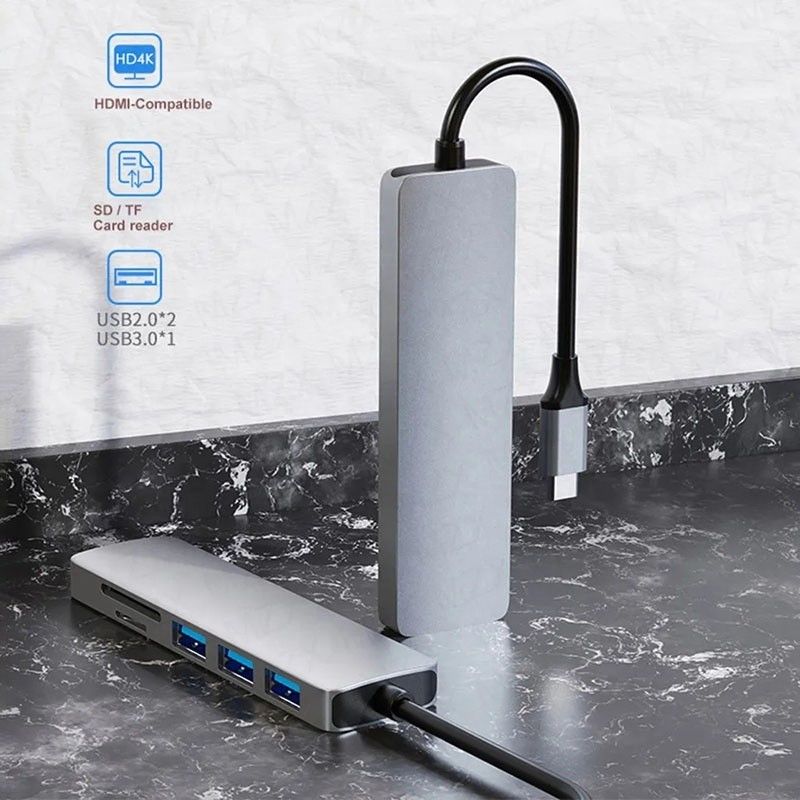 4K HD HDMI HDTV USB 3.0 SD TF Kart Okuyucu ile 6'da 1 çok portlu dizüstü bilgisayar doklama istasyonu