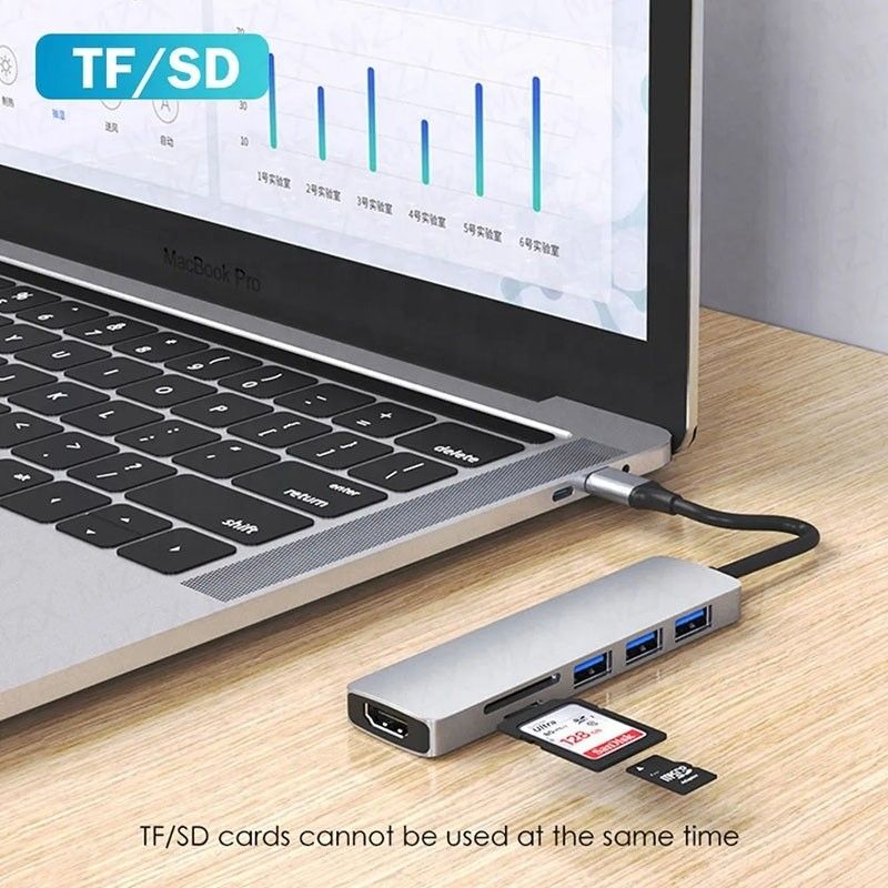 4K HD HDMI HDTV USB 3.0 SD TF Kart Okuyucu ile 6'da 1 çok portlu dizüstü bilgisayar doklama istasyonu