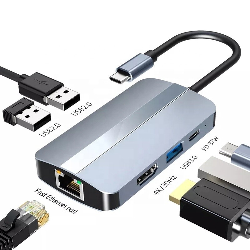 12'de 1 USB C Adaptörü OEM Multiport Hub 4K HDMI USB 3.0 RJ45 Lan Ethernet ile