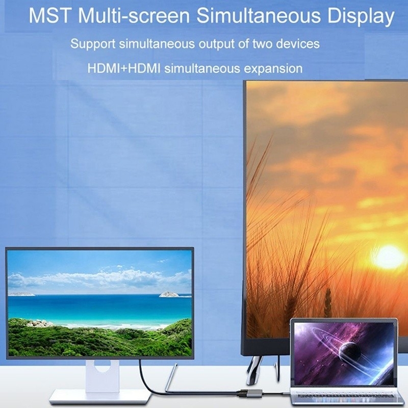 Şarj veri aktarımı ve video çıkışı için 4'te 1 USB C'den Çift 4K HDMI MST adaptörü