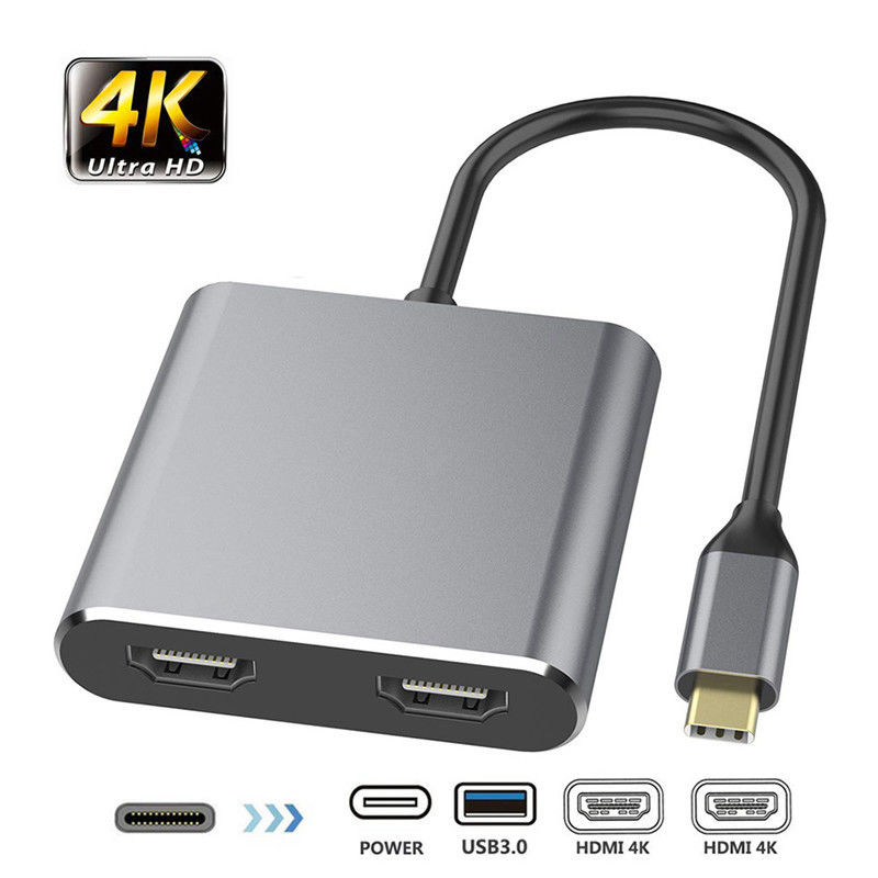 2 Çift 4K HDMI Port ve USB-C Tipi-C'den Çift HDMI Adaptörüne sahip 4 İçin 1 Doklama İstasyonu